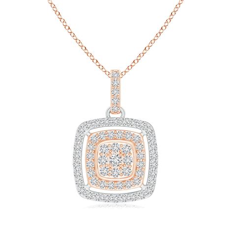 Cluster Diamond Cushion Double Halo Pendant In Two Tone Angara