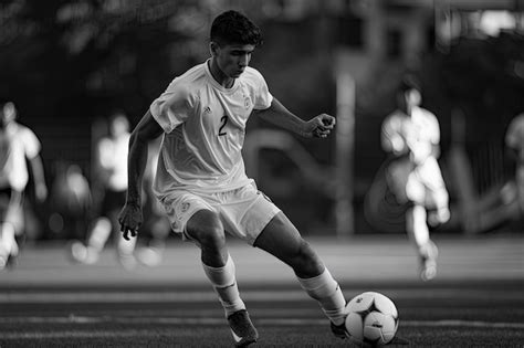 Premium Photo A Man Kicking A Soccer Ball On A Field