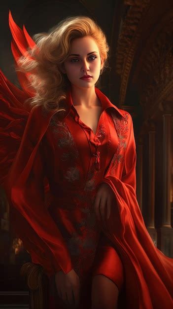 Premium Photo Portrait Of A Beautiful Blonde Woman In A Red Silk Robe Generative AI
