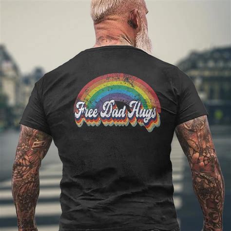 Free Dad Hugs Rainbow Flag Gay Lgbt Pride Month Daddy Mens Back Print T Shirt Seseable