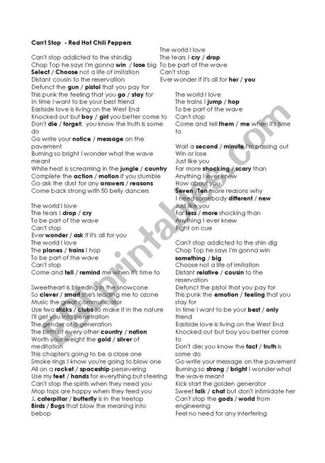 Red Hot Chili Peppers Lyrics