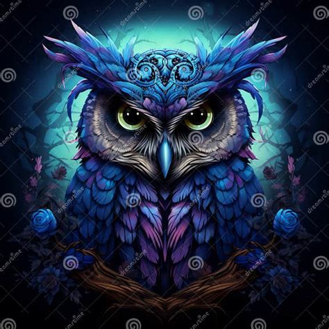 An Illustration Of An Owl With Blue Eyes Stock Illustration