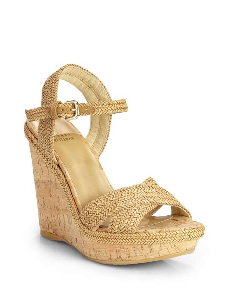 Lyst Stuart Weitzman Minx Espadrille Cork Wedge Sandals In Natural
