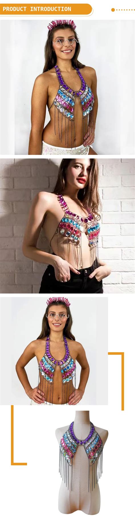 Ornament Sexy Backless Acrylic Bikini Chest Necklace Fashion Rhinestone Tassel Body Chains Buy