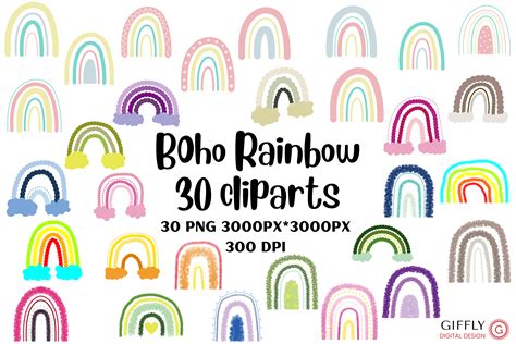 Boho Rainbow Clip Art Graphic By Fly Digital Design · Creative Fabrica