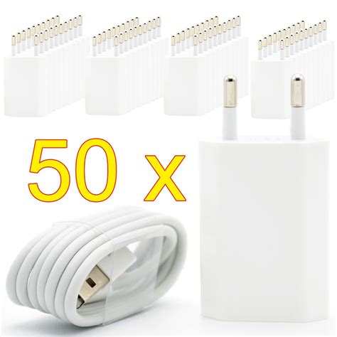 50pcslot Eu Plug Wall Usb Charger For Iphone 8 Pin Charging Cable