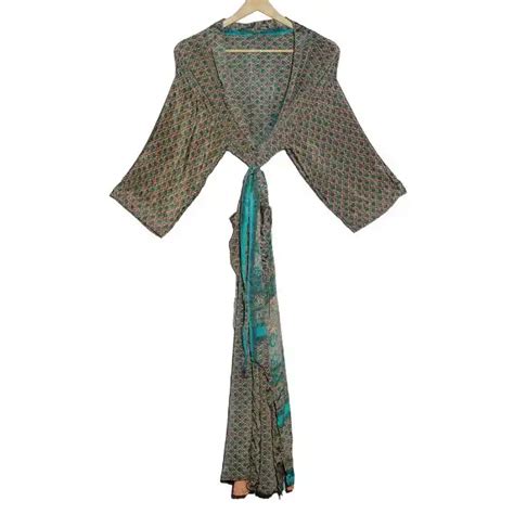 Ethnic Multi Floral Sexy Bikini Cover Up Dressing Robes Silk Kimono Gowns Long Comfort Wear