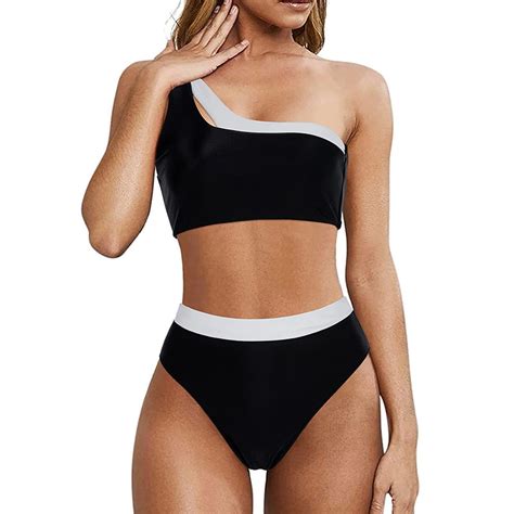 Dndkilg Women One Shoulder High Waisted Bikini Color Block Two Piece Swimsuits Cutout Piece