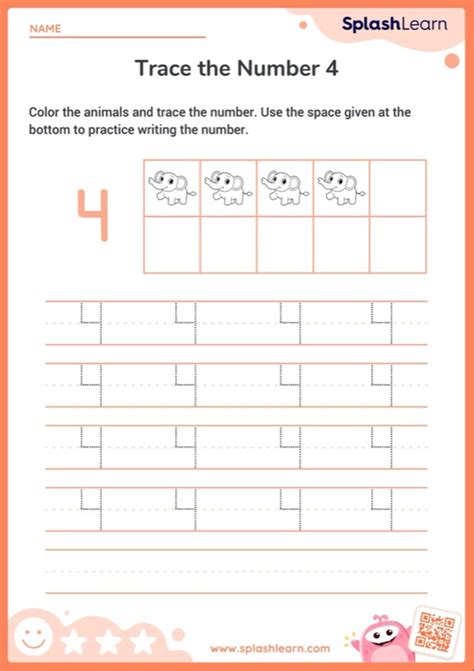 Color The Animals And Trace The Number 4 — Printable Math Worksheet