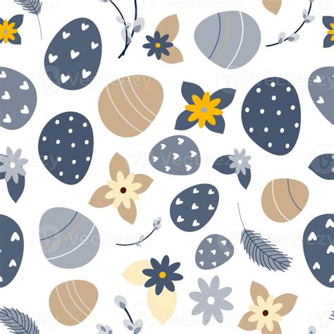 Free Pattern Of Easter Eggs And Flowers And Pussy Willow Png With Transparent Background