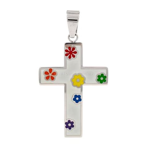 Stainless Steel Cross Pendant With Rainbow Flowers Lesbian Gay Pride Christian Ebay