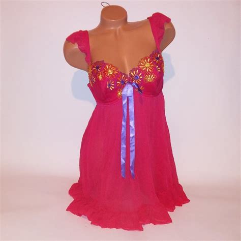 Cacique Lingerie Babydoll 14 16 Pink Flyaway Sheer Em Gem