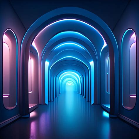 Futuristic Corridor Interior Space Room Cosmic Hallway Spaceship Neon