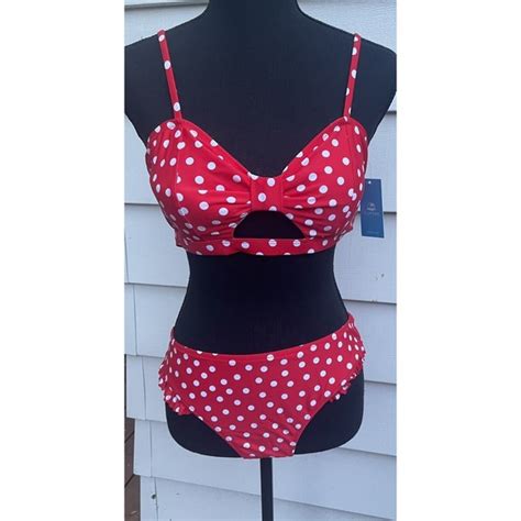 Cupshe Swim Cupshe Red White Polka Dot Bikini Ruffle Bottom Medium Nwt Poshmark