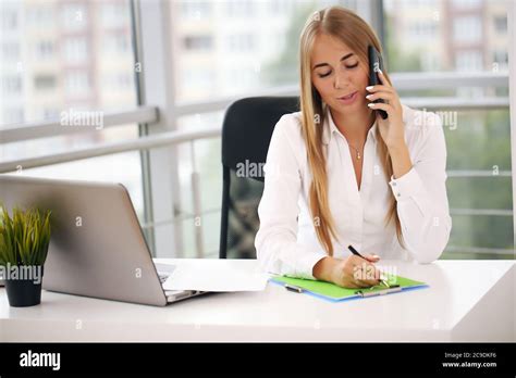 Modern Business Woman In The Office Blonde Stock Photo Alamy