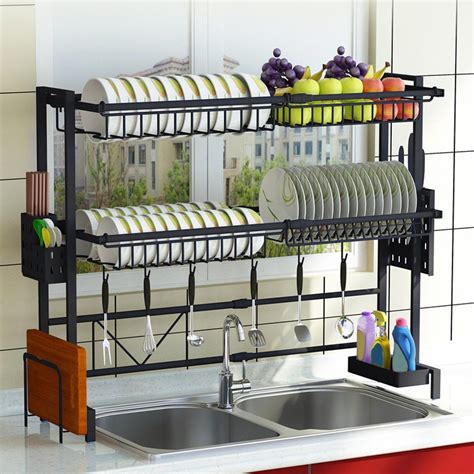 Multi Use Stainless Steel Dishes Rack Dual Sink Drain Rack Adjustable