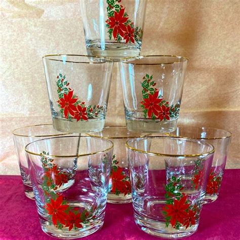 Dining Vintage Beautiful Holly Gold Rim Christmas Glasses Holiday Poshmark