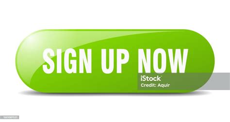 Sign Up Now Button Sticker Banner Rounded Glass Sign Stock Illustration