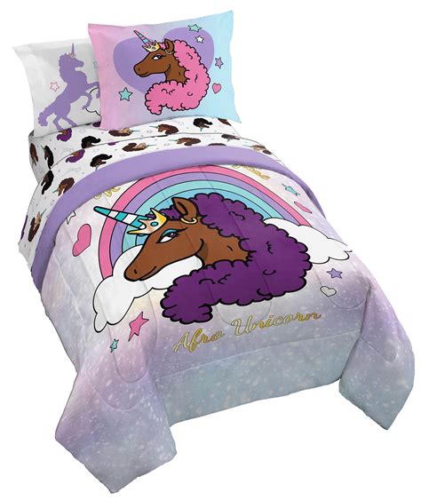 Afro Unicorn Unique Divine Magical Purple 7 Piece Full Bed Set With Sham 100 Microfiber