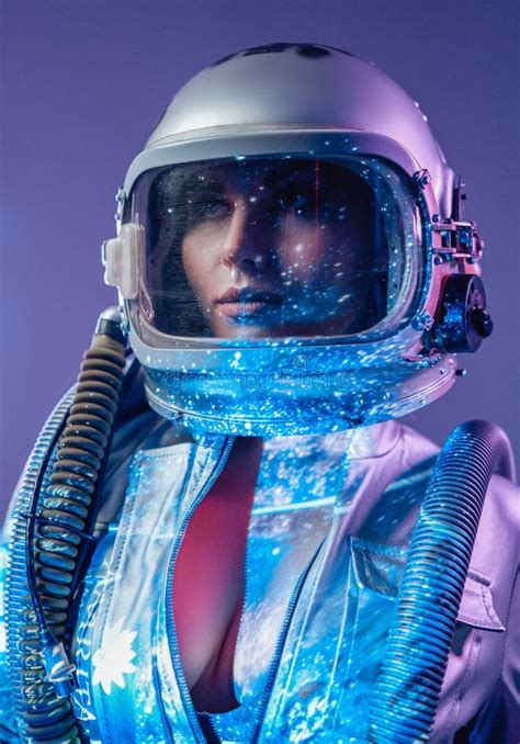 Nude Cosmic Woman In Silver Suit And Helmet Stock Photo Image Of Open Studio