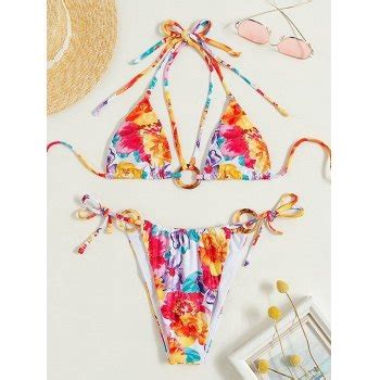 Emmiol Free Shipping O Ring Floral Bikini Set Red S In Bikini Sets Online Store Emmiol