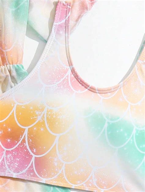 Garota pré adolescente Escamas De Peixe Maiô Bikini Quimono SHEIN Brasil