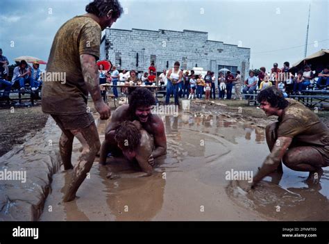 Mud Wrestling Fun In The Mud Muddy Fair Day Goers Simcoe Ontario