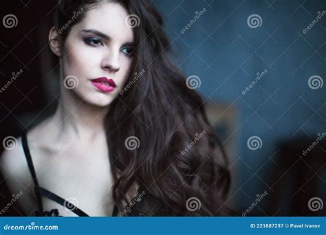 Art Portrait Of An Attractive Sensual Woman In Black Lingerie Stock Image Image Of Dark