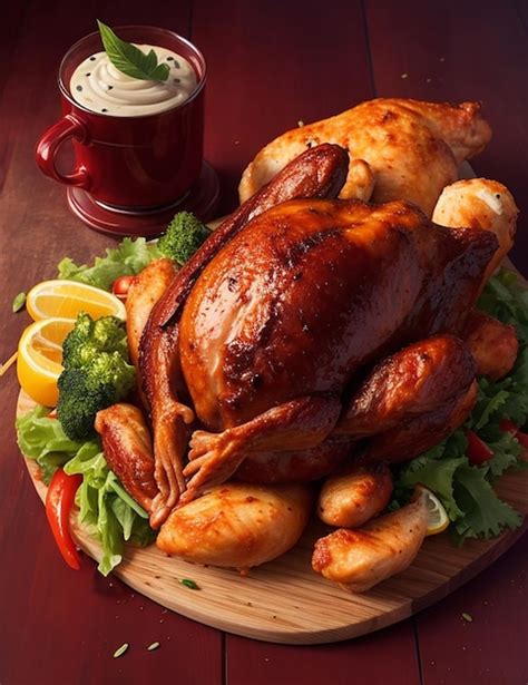 Premium Ai Image Garnished Roasted Turkey With Vegetables And Sauce