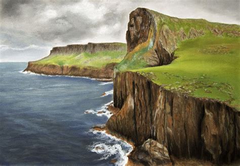 Acantilados De Escocia Paisaje De Escocia Dibujo Con Pastel