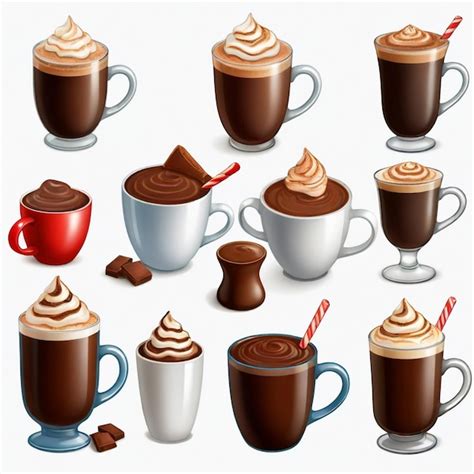 Premium Vector Hot Chocolate Vector Set White Background Isolated