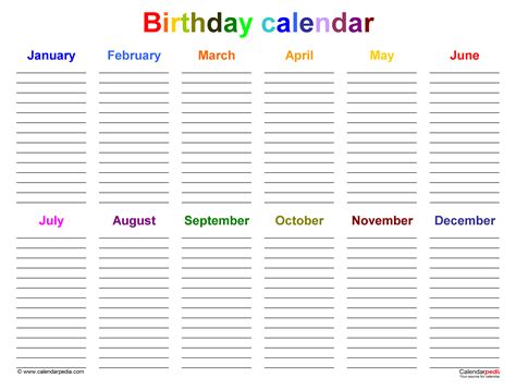 Birthday calendars