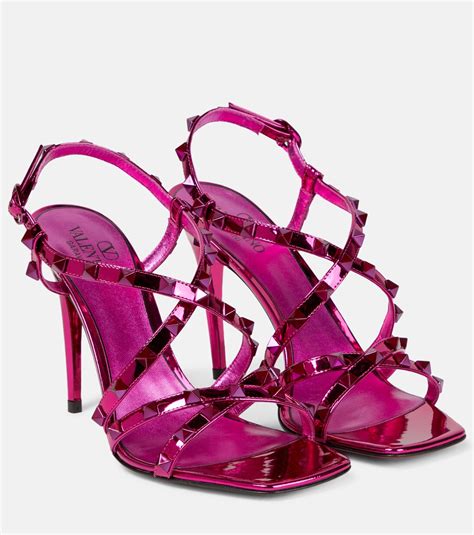 Sandali Rockstud In Pelle Metallizzata In Rosa Valentino Garavani