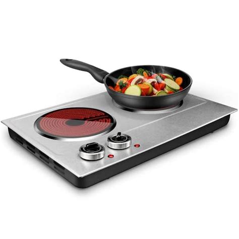 Numhew W Burner In Silver Ceramic Electric Hot Plate Stainless Steel Portable Dual