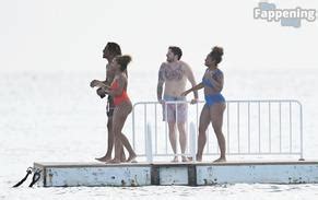 Fleur East Sexy Showing Off Her Amazing Body In A Hot Blue Bikini At The Beach With Her Friends