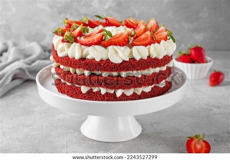 Naked Red Velvet Cake Fresh Strawberries Stock Photo Shutterstock