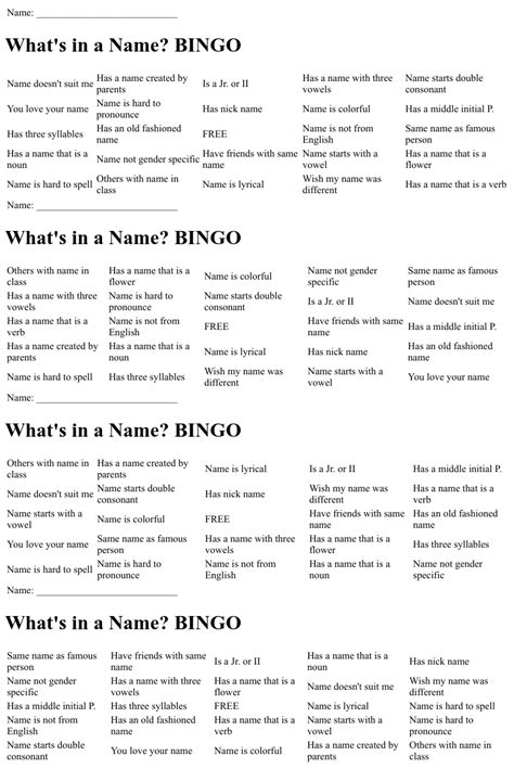 Whats In A Name Bingo Wordmint