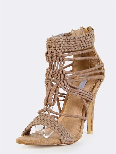 Braided Open Toe Stiletto Heels NUDE SheIn Sheinside