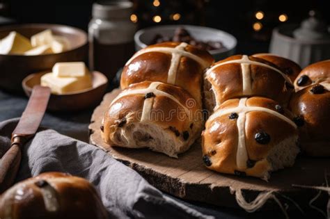 A Traditional Hot Cross Bun Easter Time Sweet Treat Stock Illustration