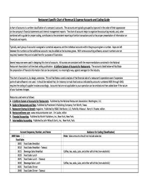 Chart Of Accounts For Restaurant Pdf - Fill Online, Printable, Fillable ...