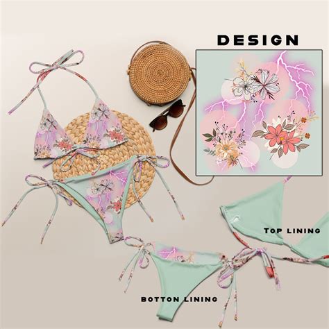High Waisted Bikini Set Print String Swimwear UPF Flowers Print Bikini Size Up To XL Etsy