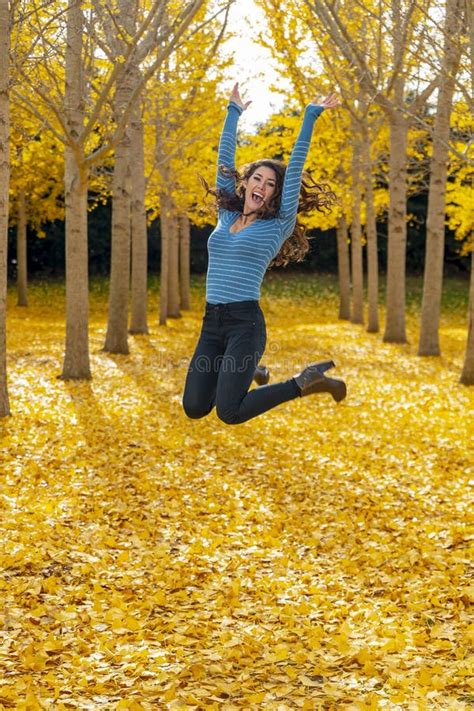 Brunette Model Enjoying A Fall Day In Fall Foliage Stock Image Image Of Enjoying Fall