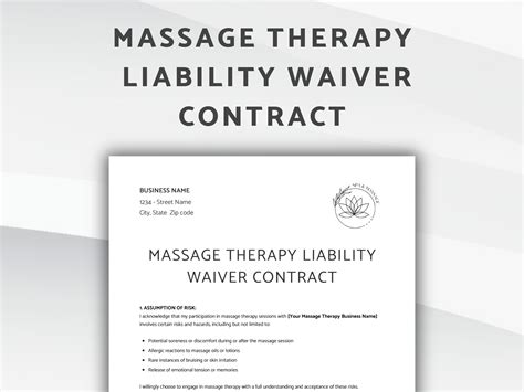 Massage Therapy Liability Waiver Template: Editable Contract for Therapists (canva Template, PDF