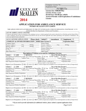 Fillable Online APPLICATION FOR AMBULANCE SERVICE City Of McAllen Fax