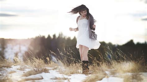 Women Brunette White Dress Wallpapers HD Desktop And Mobile Backgrounds