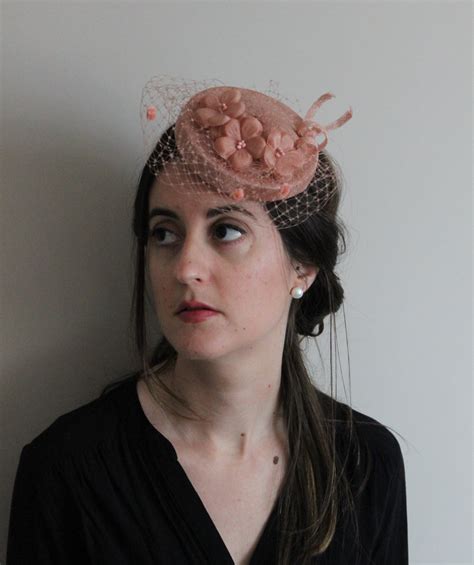 Hat With Veil Nude Fascinator Hat Woman Pink Hat Mini Flowers Hat