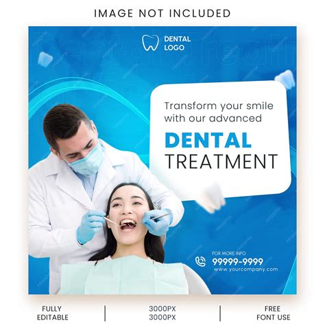 An advertisement for a dental treatment with patient sitting on dental
