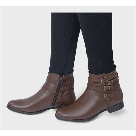 Botas Femininas Cano Curto Zíper Couro Legítimo Tamarindo 9853