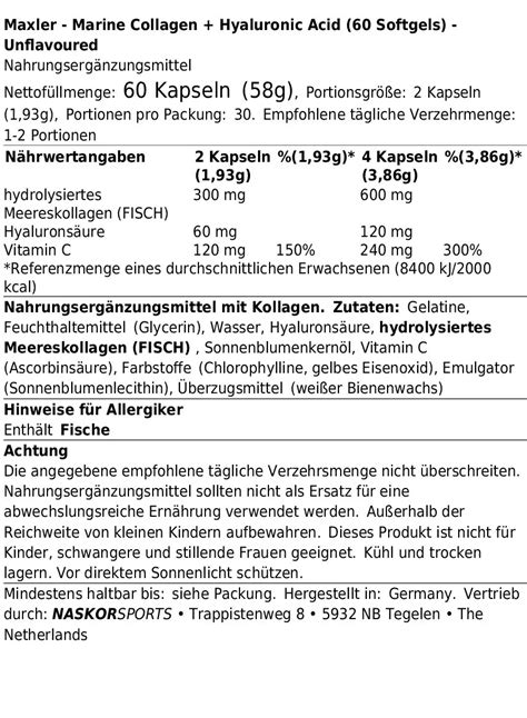 MAXLER MARINE COLLAGEN + HYALURONIC ACID (60 SOFTGELS)