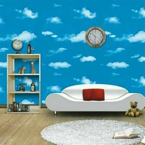 Jual Wallpaper Sticker 10meter X 45cm Awan Biru Polos Dekorasi Ruang